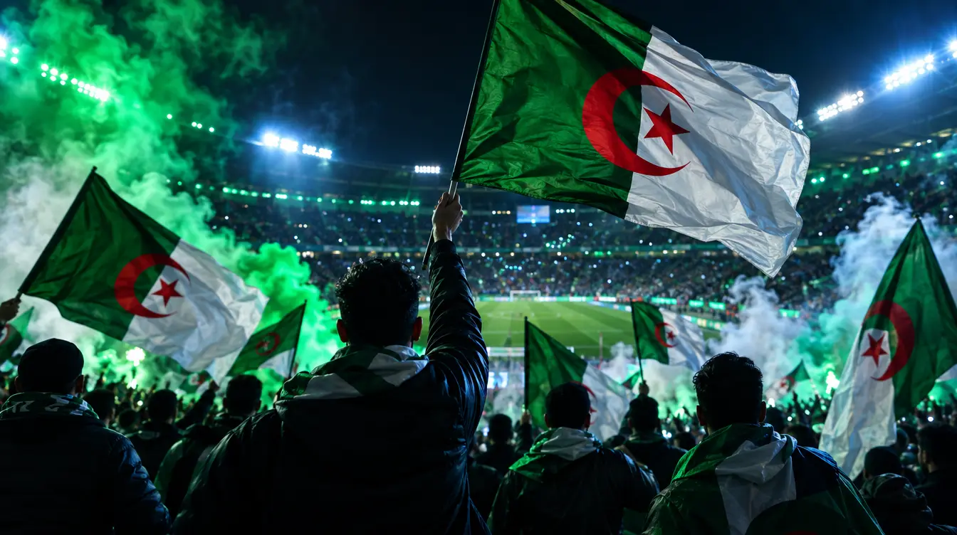 Supporters des Fennecs avec le drapeau algérien