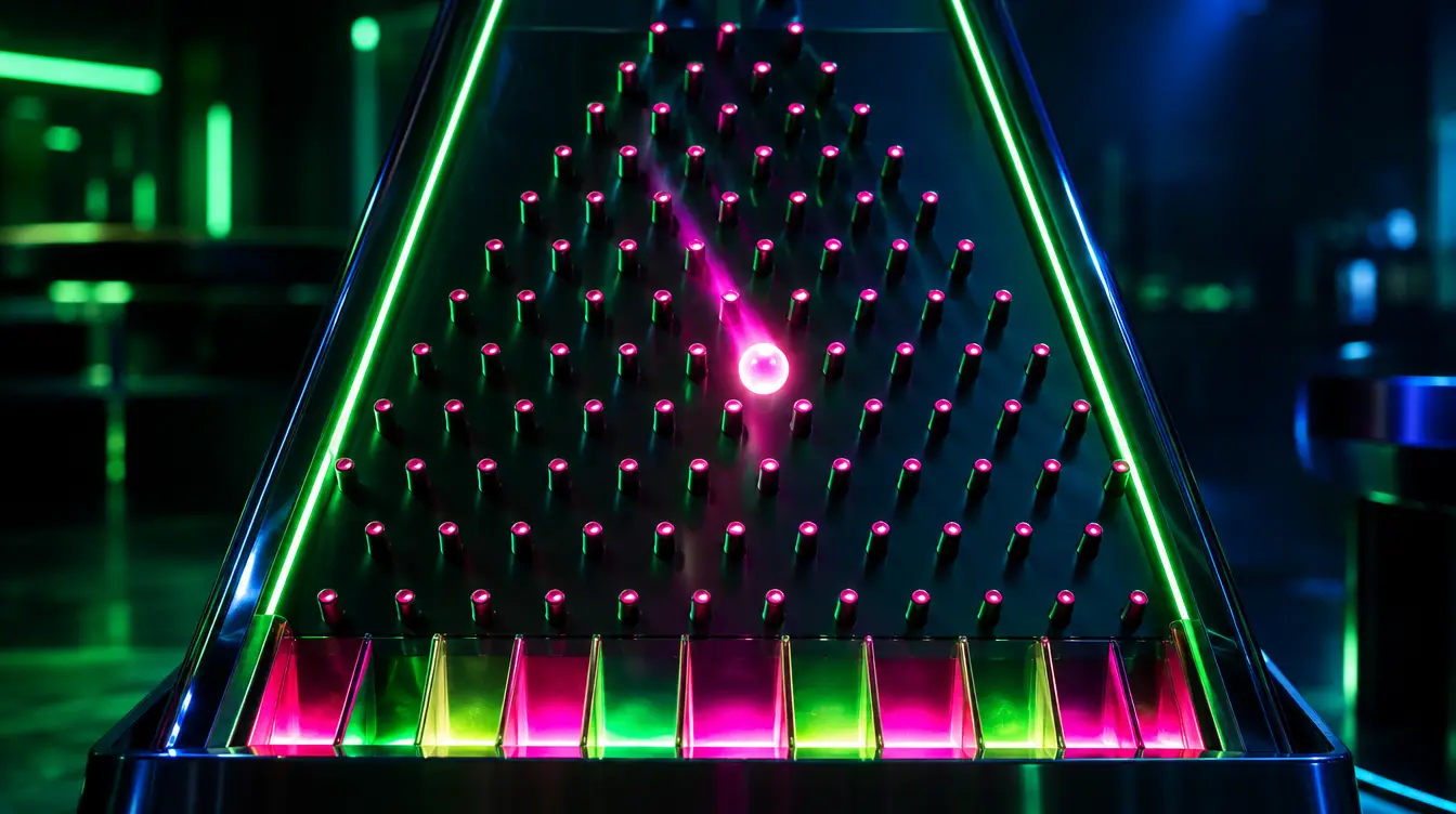 Plinko sur 1win : la bille et les rangées de picots